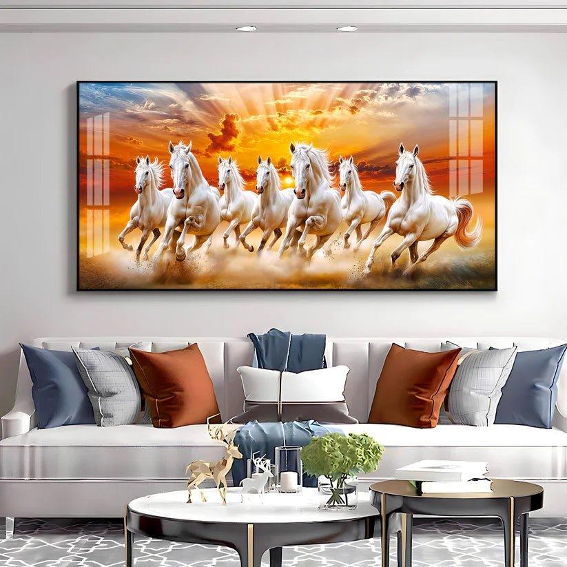 Vastu Seven Running Horses In Morning Premium Acrylic Floating Wall Painting - Decor Smart