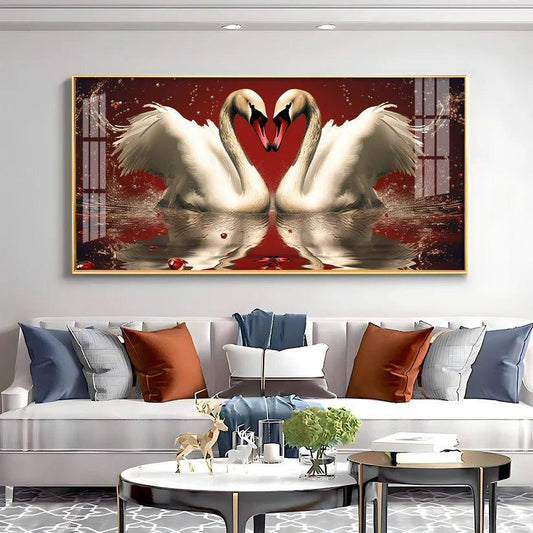 Vibrant Two Swan Premium Acrylic Floating Wall Painting - Decor Smart