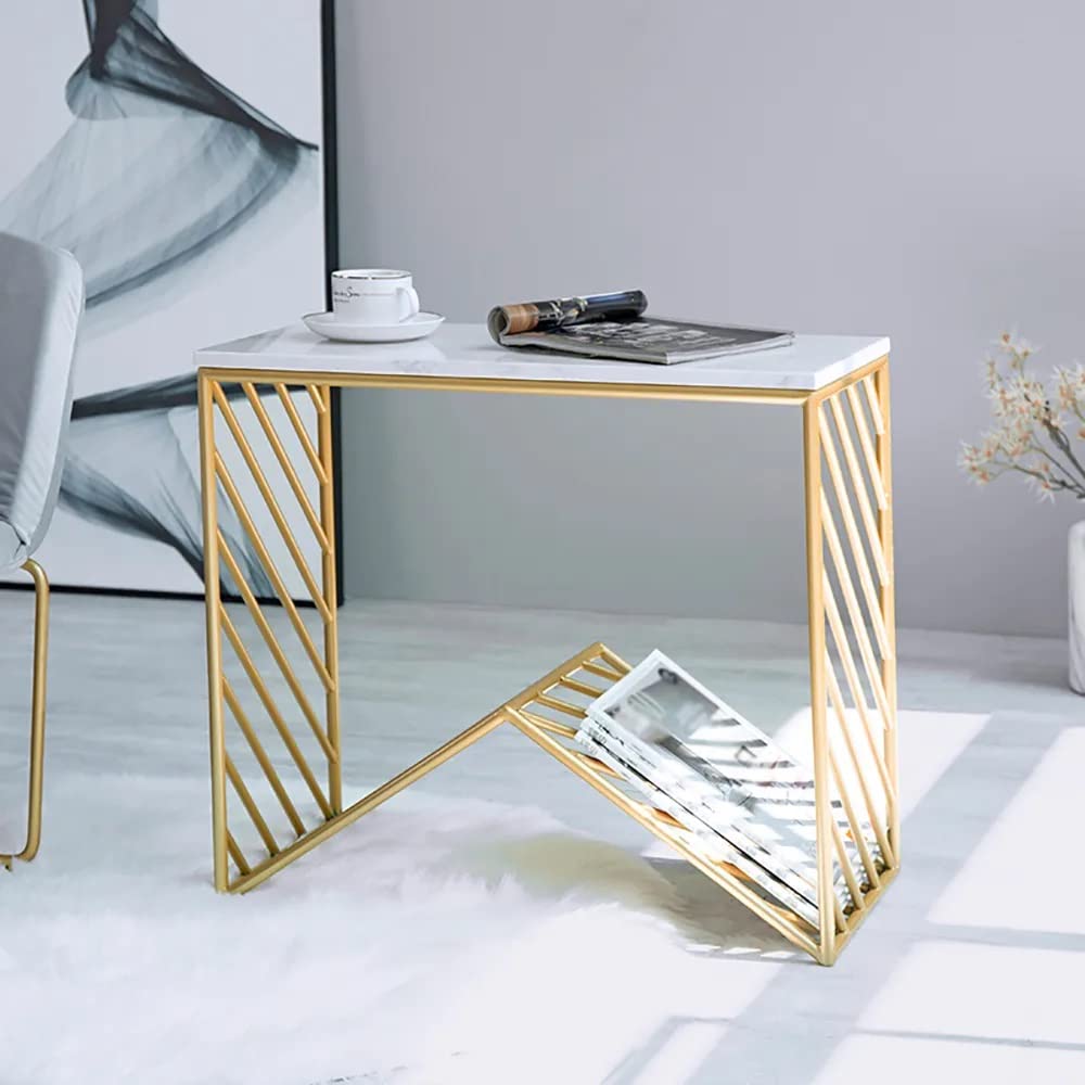 W - Base White Marble Top Console Table - Decor Smart