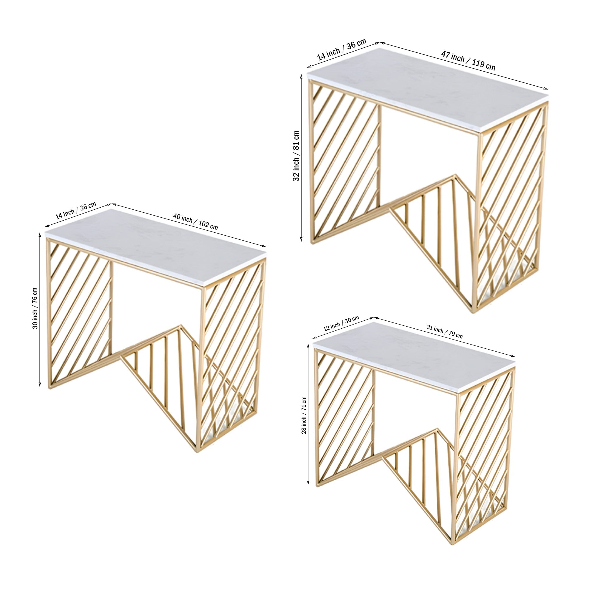 W - Base White Marble Top Console Table - Decor Smart