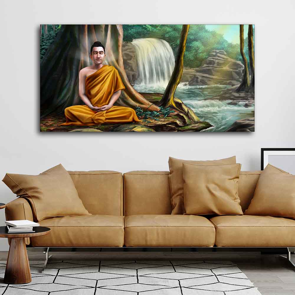 Wall Painting of Lord Buddha with Nature Background - Decor Smart