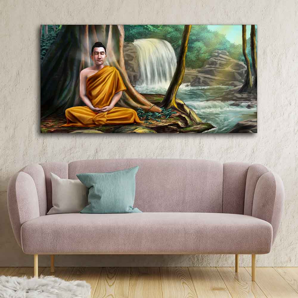 Wall Painting of Lord Buddha with Nature Background - Decor Smart