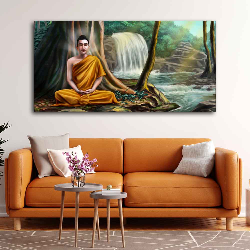 Wall Painting of Lord Buddha with Nature Background - Decor Smart