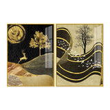 Wavy Golden Lines Mountains Premium Acrylic Floating Wall Painting Set Of 2 - Decor Smart