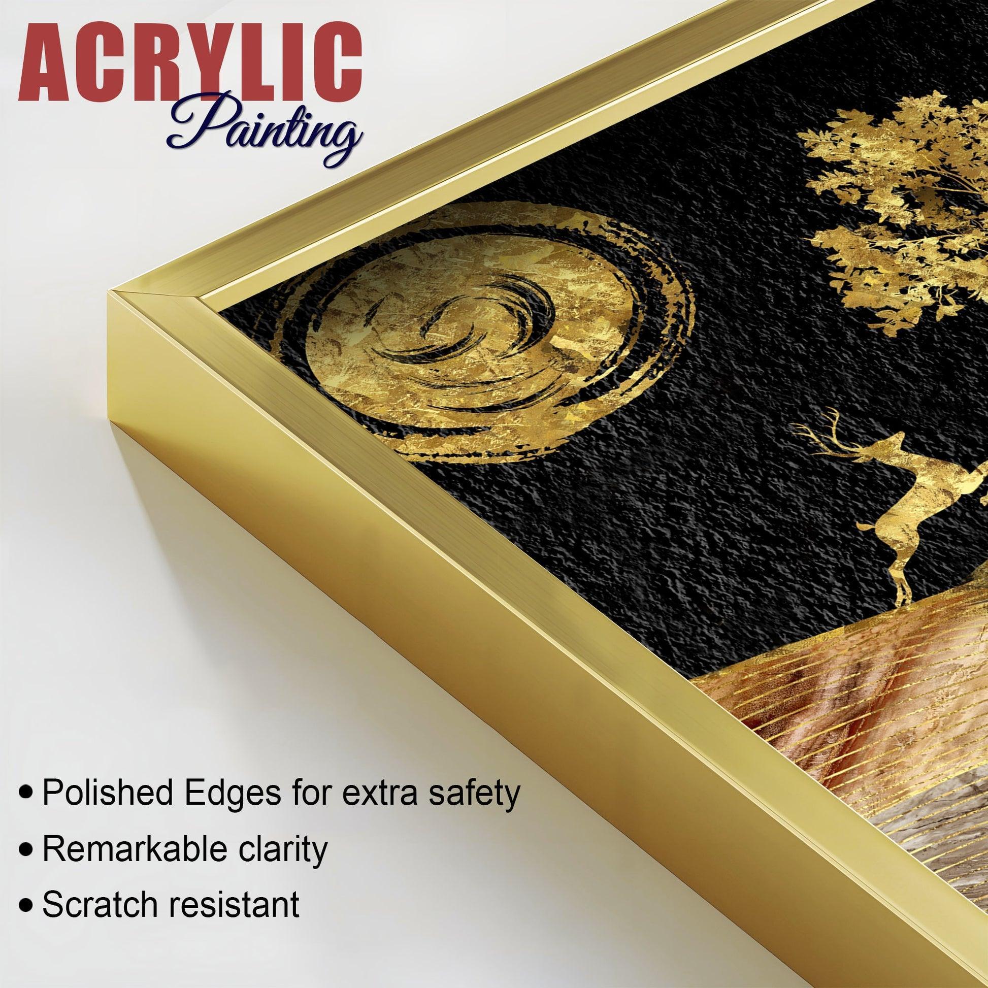 Wavy Golden Lines Mountains Premium Acrylic Floating Wall Painting Set Of 2 - Decor Smart