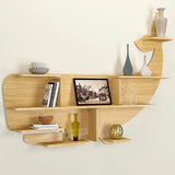 Whale Backlit Designer Wooden Wall Shelf / Book Shelf / Night Light, Light Oak Finish - Decor Smart