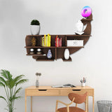 Whale Backlit Designer Wooden Wall Shelf / Book Shelf / Night Light, Walnut Finish - Decor Smart