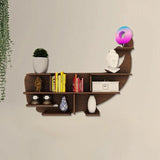 Whale Backlit Designer Wooden Wall Shelf / Book Shelf / Night Light, Walnut Finish - Decor Smart