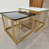 White & Black Square Shape Metallic Marble Table Set of 2 - Decor Smart