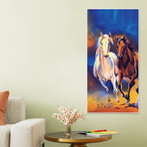 White & Brown Horse Running Canvas Wall Hanging Painting - Decor Smart