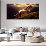 White Horse with Golden Hair Premium Canvas Panoramic Wall Hanging - Decor Smart