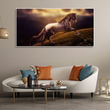 White Horse with Golden Hair Premium Canvas Panoramic Wall Hanging - Decor Smart