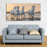 White Horses Galoping in Water Premium Wall Painting - Decor Smart