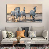 White Horses Galoping in Water Premium Wall Painting - Decor Smart