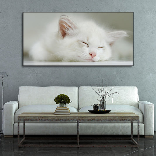 White Kitten Sleeping Canvas – Cute Wall Painting - Decor Smart