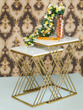 White Marble Golden Iron Stand Side Coffee Table Set of 2 - Decor Smart