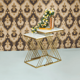 White Marble Golden Iron Stand Side Coffee Table Set of 2 - Decor Smart