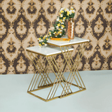 White Marble Golden Iron Stand Side Coffee Table Set of 2 - Decor Smart