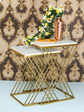 White Marble Golden Iron Stand Side Coffee Table Set of 2 - Decor Smart