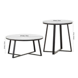 White Marble Round Coffee Table Set of 2 with Faux Marble - Decor Smart