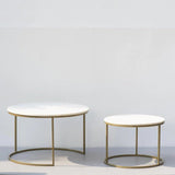 White Marble Round Iron Stand Coffee Tables Set of 2 - Decor Smart