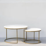 White Marble Round Iron Stand Coffee Tables Set of 2 - Decor Smart