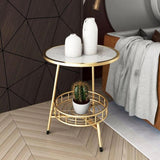 White Marble Round Shape Iron Stand Side Table - Decor Smart