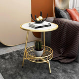 White Marble Round Shape Iron Stand Side Table - Decor Smart