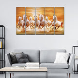 White Running Horses 5 Pieces Canvas Wall Painting - Decor Smart