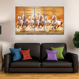White Running Horses 5 Pieces Canvas Wall Painting - Decor Smart