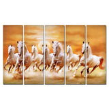 White Running Horses 5 Pieces Canvas Wall Painting - Decor Smart