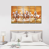 White Running Horses 5 Pieces Canvas Wall Painting - Decor Smart