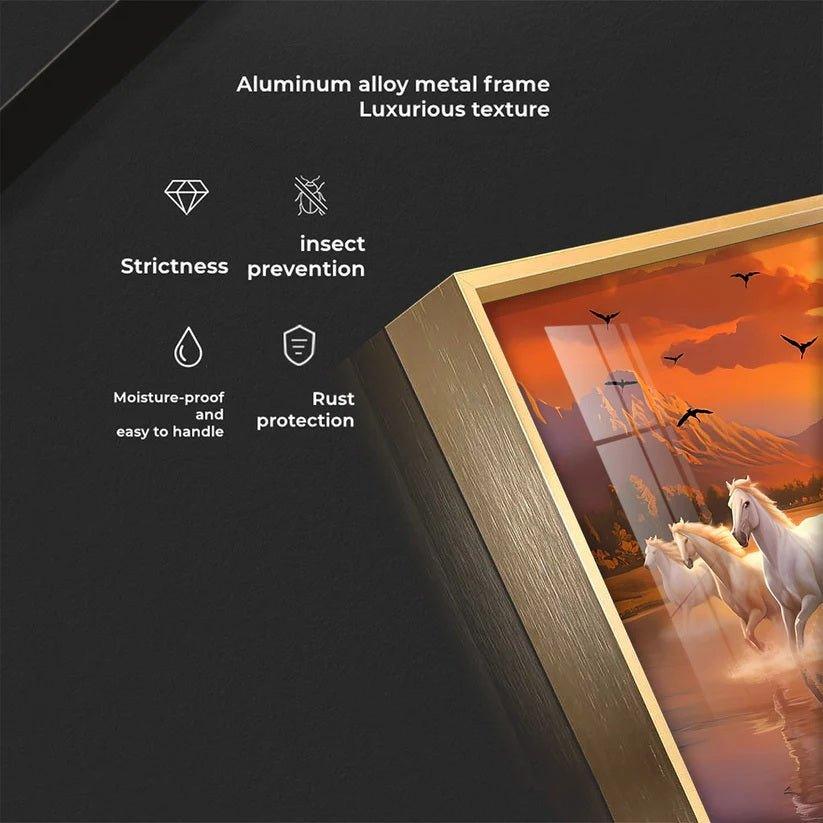 White Running Horses with Sunrise Premium Acrylic Floating Wall Painting - Decor Smart