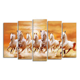 White Running Seven Horses 5 Pieces Premium Wall Painting - Decor Smart