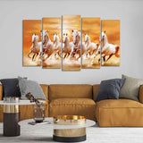 White Running Seven Horses 5 Pieces Premium Wall Painting - Decor Smart