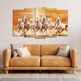 White Running Seven Horses 5 Pieces Premium Wall Painting - Decor Smart
