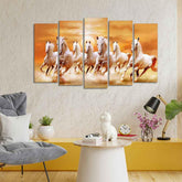 White Running Seven Horses 5 Pieces Premium Wall Painting - Decor Smart