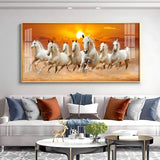 White Seven Running Horses Premium Acrylic Floating Wall Painting - Decor Smart