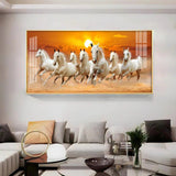White Seven Running Horses Premium Acrylic Floating Wall Painting - Decor Smart