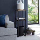 Wood Pedestal 2 - Tier Square Shape Black Stand End Side Table - Decor Smart