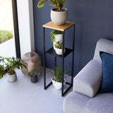 Wood Pedestal 2 - Tier Square Shape Black Stand End Side Table - Decor Smart