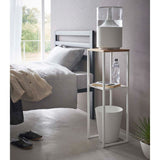 Wood Pedestal 2 - Tier Square Shape White Stand End Side Table - Decor Smart