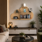 Cloud Shape Backlit Designer Wooden Wall Shelf / Book Shelf / Night Light, Light Oak Finish