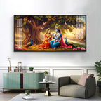 Radha Krishna In Sunset Forest Premium Acrylic Horizontal Wall Art