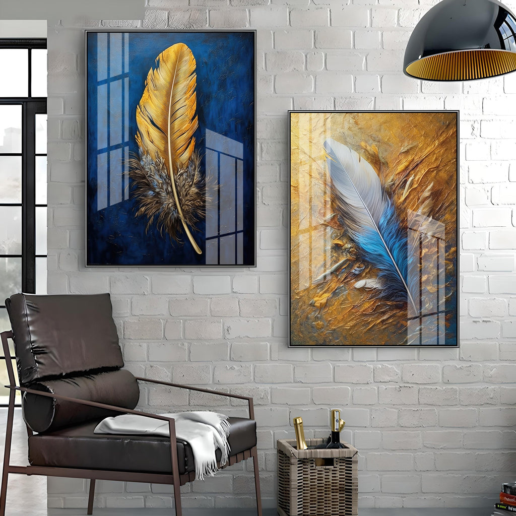 Feathered Elegance Premium Acrylic Vertical Wall Art (Set Of 2)