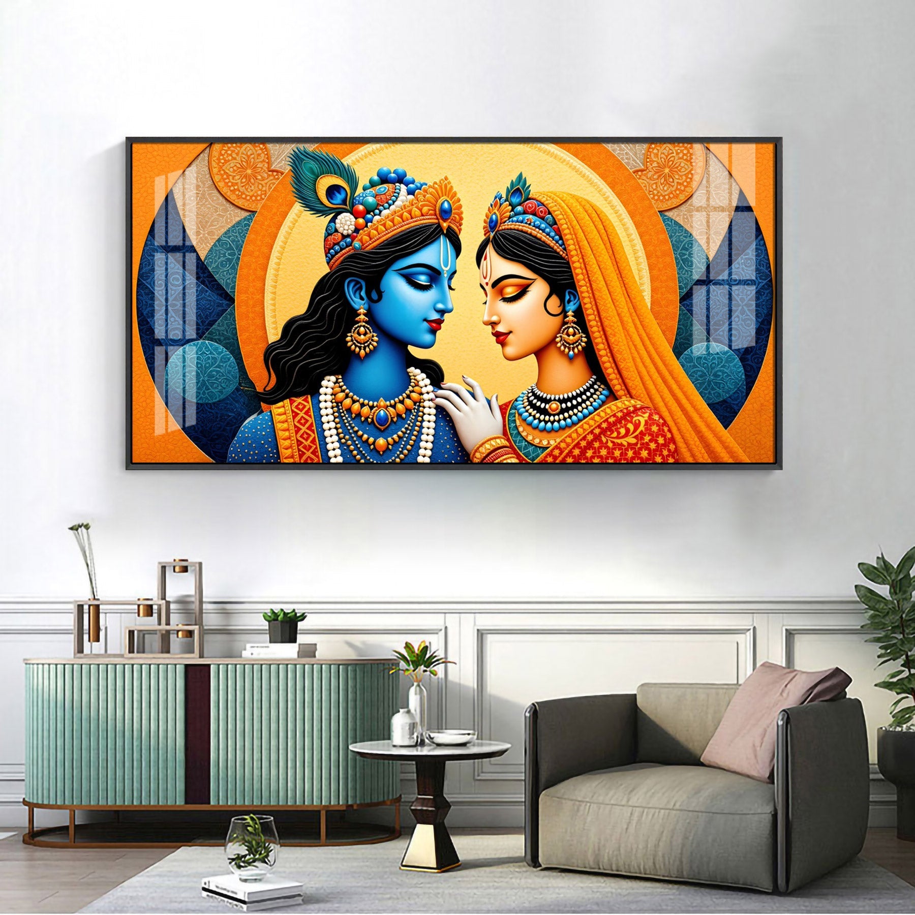 Abstract Radha Krishna Art Premium Acrylic Horizontal Wall Art