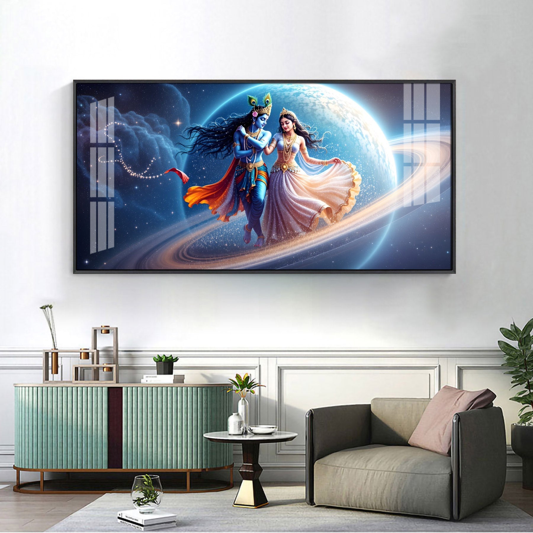 Divine Dance Of Shri Krishna And Radha Premium Acrylic Horizontal Wall Art