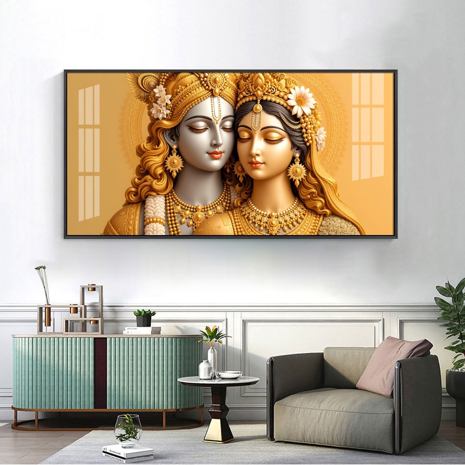 Devotional Krishna And Radha Premium Acrylic Horizontal Wall Art