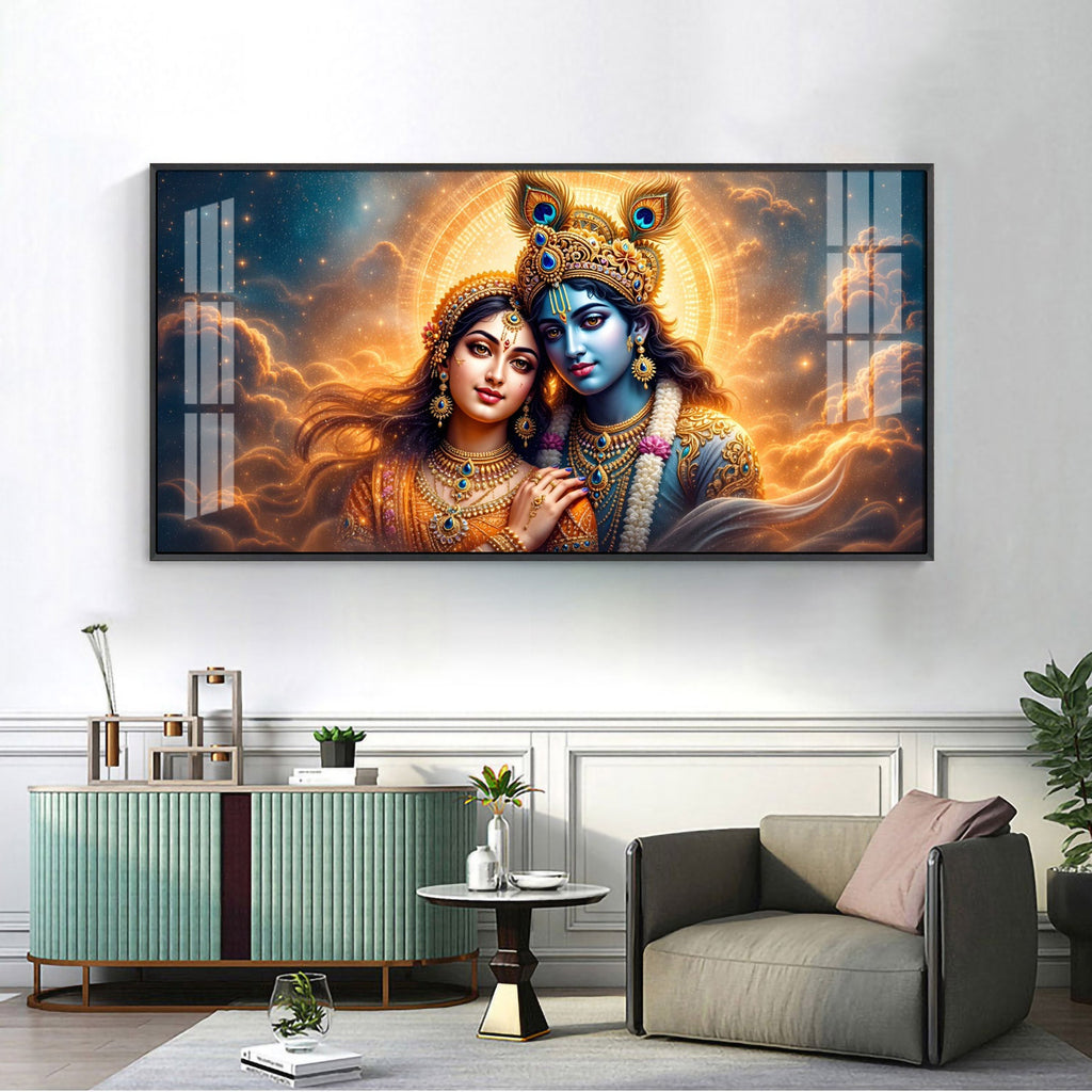 Divine Radha With Krishna Premium Acrylic Horizontal Wall Art
