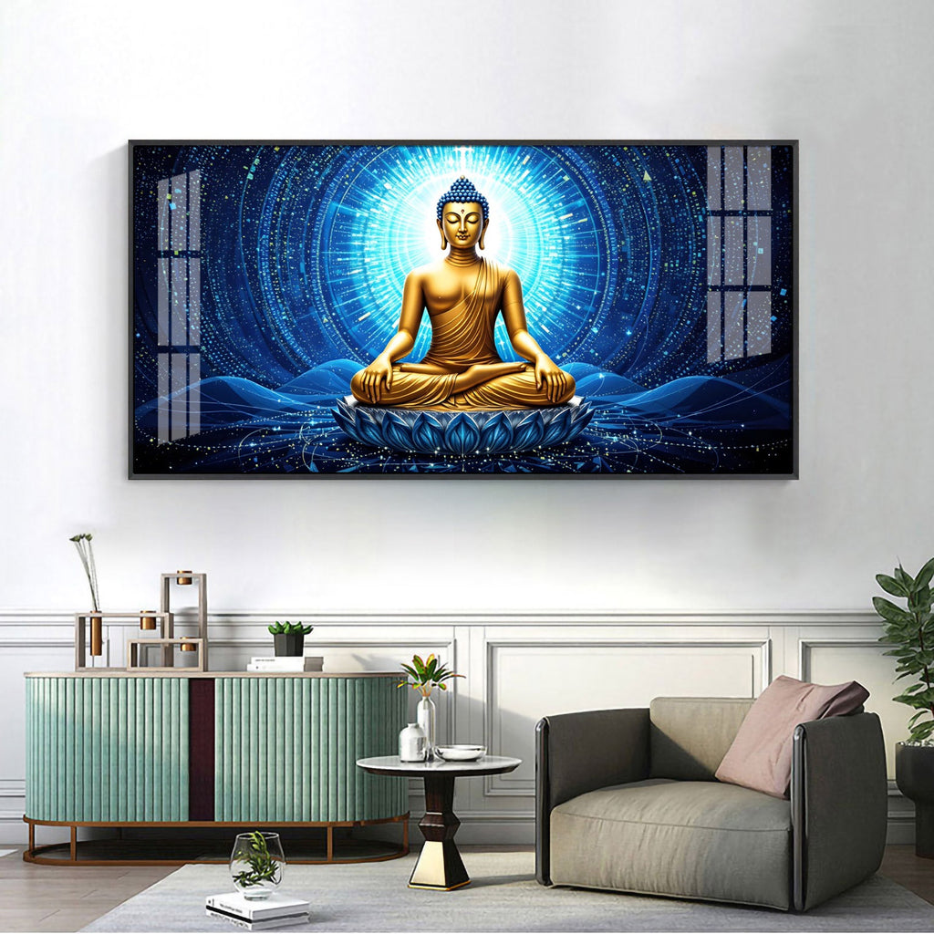 Buddha Bliss In Blue Aura Premium Acrylic Horizontal Wall Art